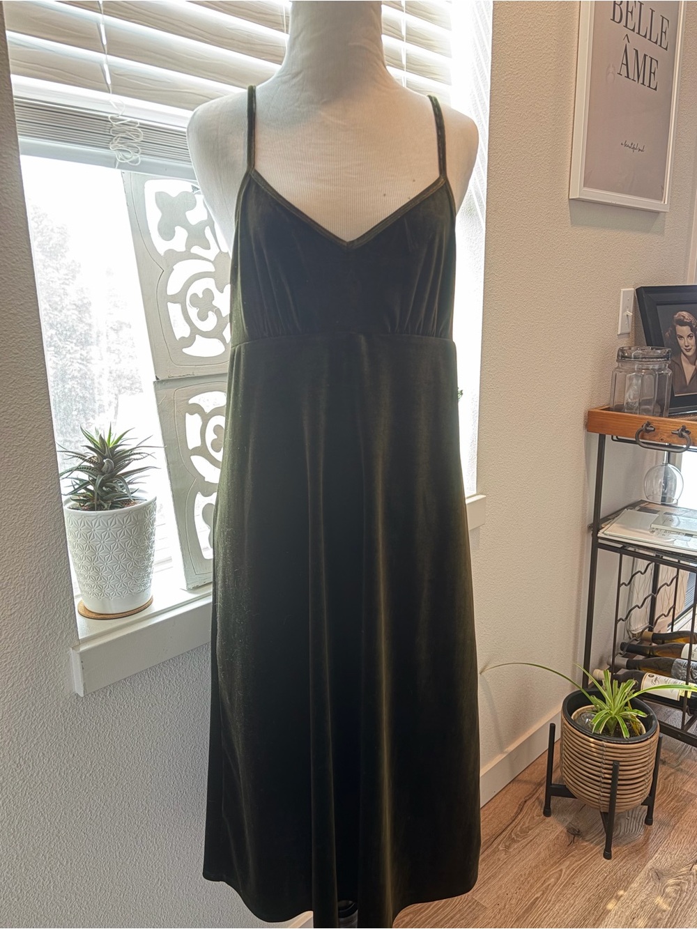 Tresics Velvet Midi Slip Dress in Deep Green